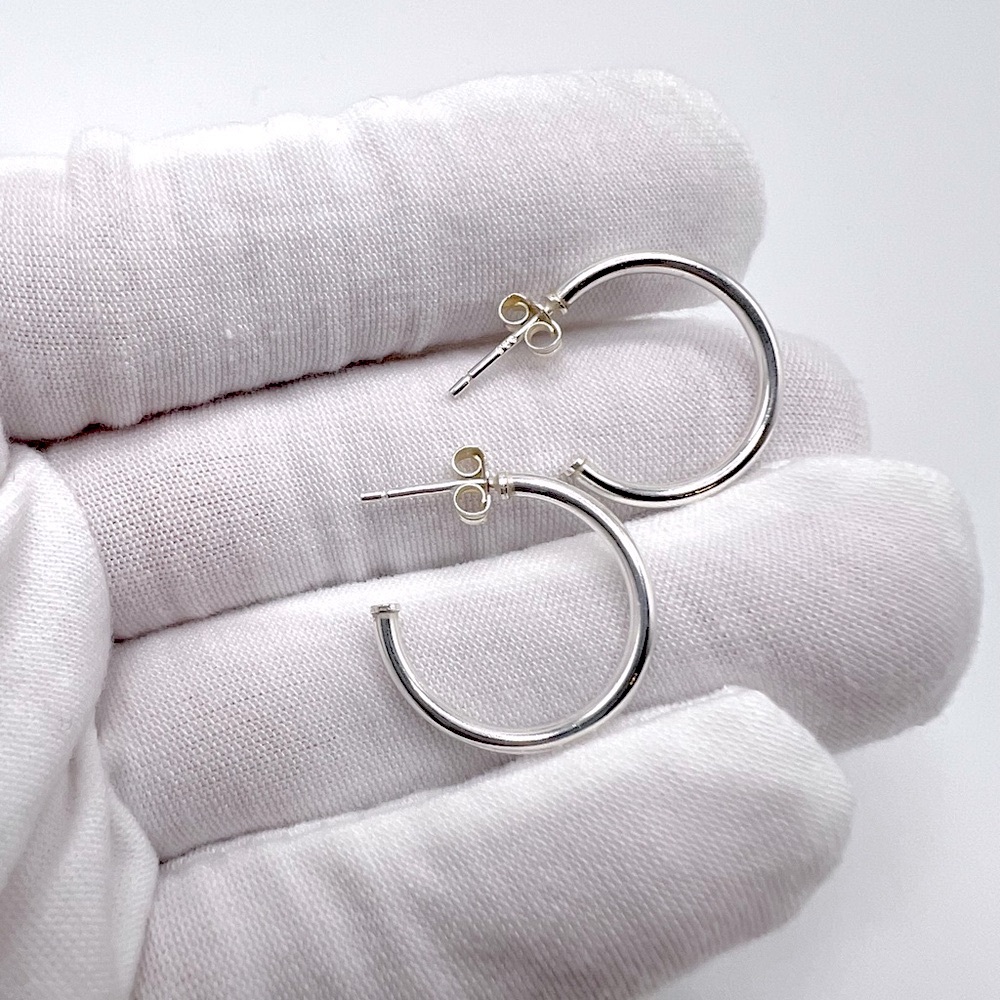 .925 Sterling Silver 19mm x 2mm Post Hoop Earrings - Picture 7 of 15
